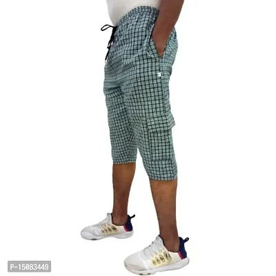 Men's Cotton Checkered Printed 3/4 Capri, Shorts, Multicolor Pack-of -3-thumb3