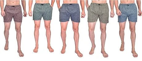 FRAXIER Men's Cotton Checkered Printed Boxers, Shorts, Multicolor Pack-of -3