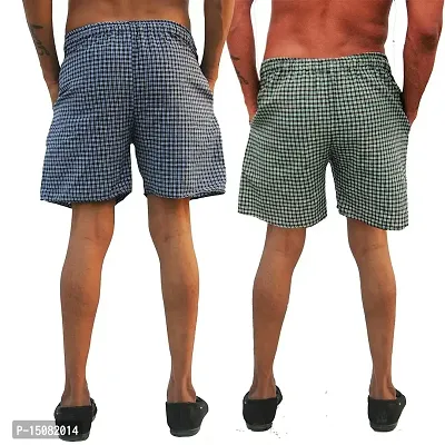 Men's Cotton Boxer/Shorts/Nikkar with Dual Side Pocket Pack of 2 Green Blue-thumb2