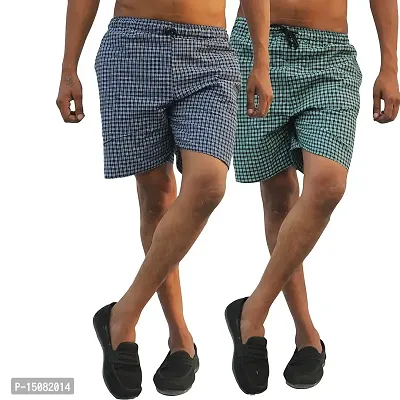 Men's Cotton Boxer/Shorts/Nikkar with Dual Side Pocket Pack of 2 Green Blue