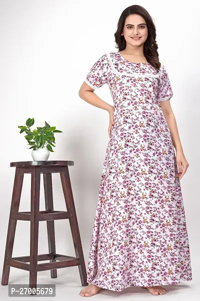 Stylish Purple Rayon Printed Nighty For Women