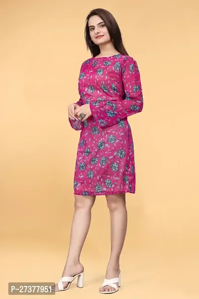 Savyo Women's Sassy Knee Length  Chiffon Printed  Dark Pink Base Grey/Black Allover Floral  Western Maxi Dress   Frock-thumb0