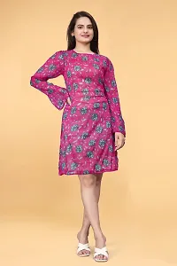 Savyo Women's Sassy Knee Length  Chiffon Printed  Dark Pink Base Grey/Black Allover Floral  Western Maxi Dress   Frock-thumb1