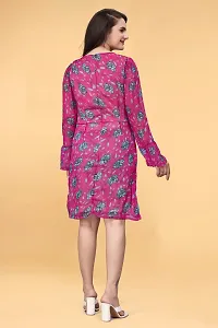 Savyo Women's Sassy Knee Length  Chiffon Printed  Dark Pink Base Grey/Black Allover Floral  Western Maxi Dress   Frock-thumb2