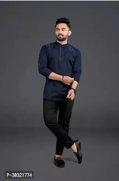 Stylish Cotton Blend Zip Kurta Shirt for Men-thumb2