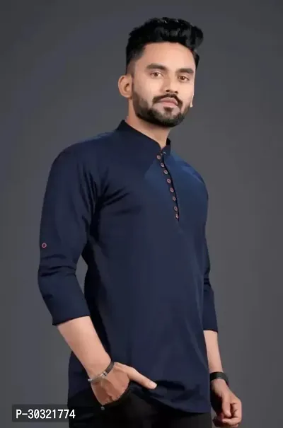 Stylish Cotton Blend Zip Kurta Shirt for Men-thumb3