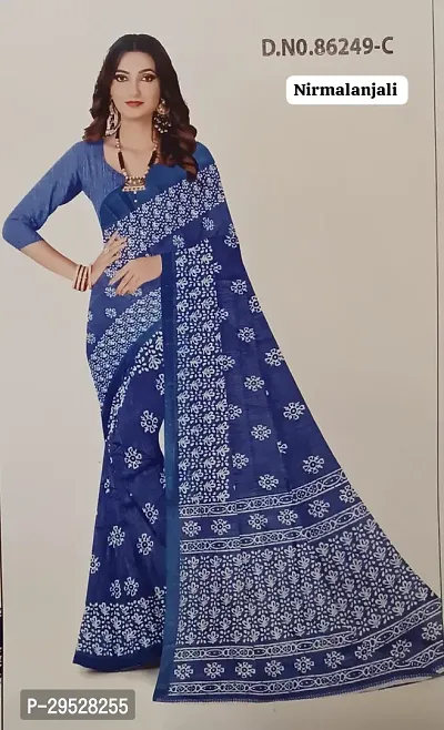 Stylish Organza Blue Printed Saree With Blouse Piece