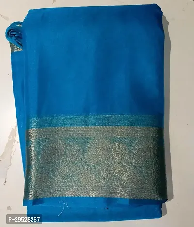 Stylish Organza Blue Printed Saree With Blouse Piece-thumb0