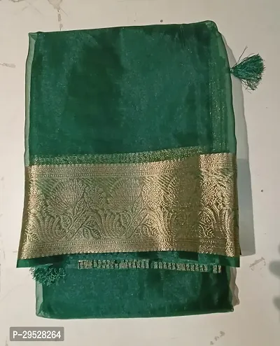 Stylish Organza Green Printed Saree With Blouse Piece