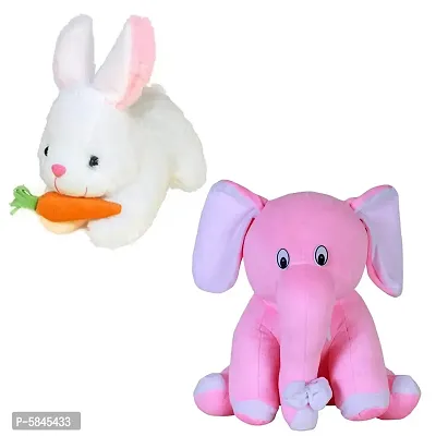Soft Toys For Kids( Pack Of 2, Rabbit With Carrot, Pink Baby Elephant)-thumb0