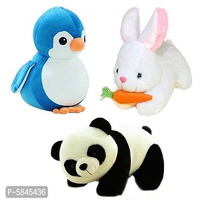 Soft Toys For Kids(Pack Of 3, Panda, Rabbit With Carrot, Penguin)-thumb0