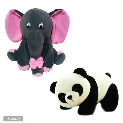 Soft Toys For Kids(Pack Of 2, Panda, Grey Baby Elephant)-thumb0