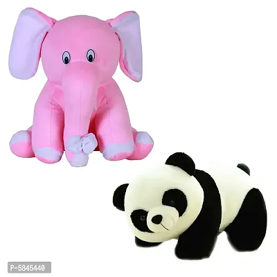 Soft Toys For Kids (Pack Of 2, Panda, Pink Baby Elephant)