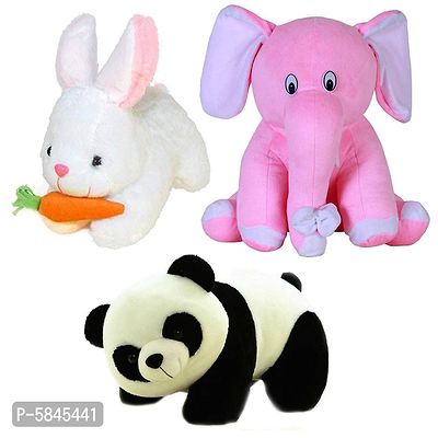 Soft Toys For Kids(Pack Of 3, Panda, Pink Baby Elephant, Rabbit With Carrot)-thumb0