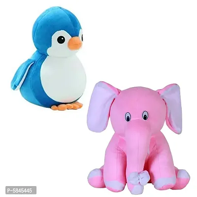 Soft Toys For Kids(Pack Of 2, Penguin, Pink Baby Elephant)-thumb0