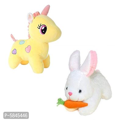 Soft Toys For Kids(Pack Of 2, Unicorn, Rabbit With Carrot)-thumb0