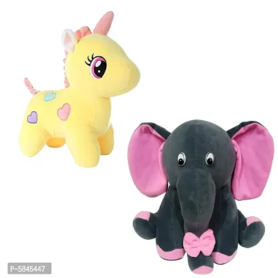 Soft Toys For Kids(Pack Of 2 , Unicorn, Grey Baby Elephant)-thumb0