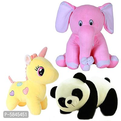 Soft Toys For Kids ( Pack Of 3, Unicorn, Panda, Pink Baby Elephant)