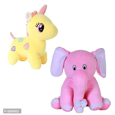 Soft Toys For Kids(Pack Of 2, Unicorn, Pink Baby Elephant)-thumb0