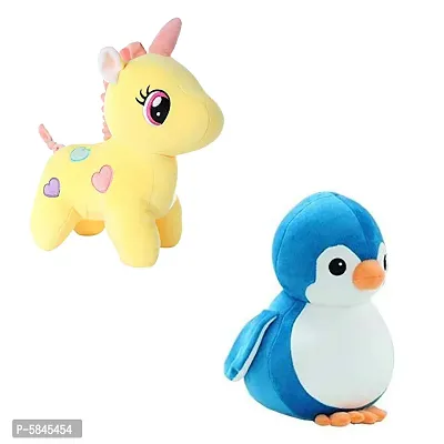 Soft Toys For Kids(Pack Of 2, Unicorn, Penguin)-thumb0