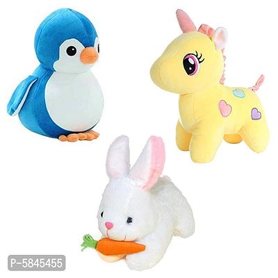 Soft Toys For Kids(Pack Of 3, Unicorn, Penguin, Rabbit With Carrot)