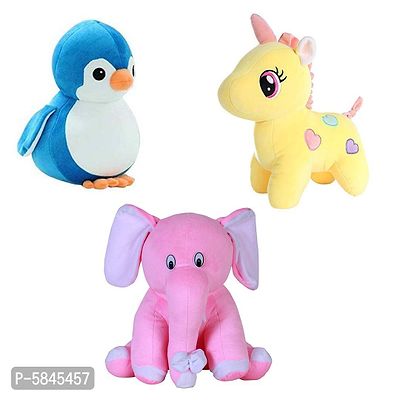 Soft Toys For Kids(Pack Of 3, Unicorn, Penguin, Pink Baby Elephant)-thumb0