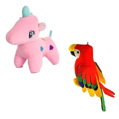 Soft Toys Combo for kids of 2 Toys // Parrot and Pink Unicorn