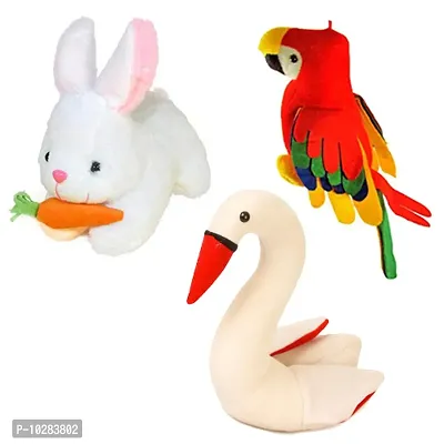 Soft Toys Combo for kids of 3 Toys // Rabbit with Carrot, Parrot and Swan