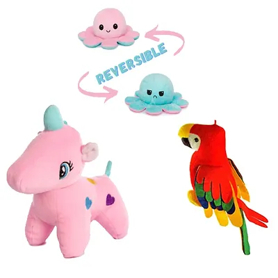 Soft Toys Combo for kids of 3 Toys // Octopus, Parrot and Pink Unicorn