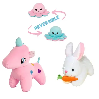 Soft Toys Combo for kids of 3 Toys // Rabbit with Carrot , Octopus and Pink Unicorn