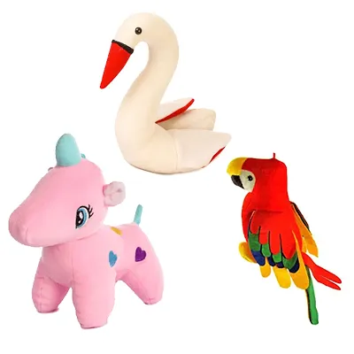 Soft Toys Combo for kids of 3 Toys // Parrot, Swan and Pink Unicorn
