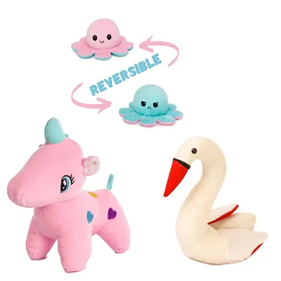 Soft Toys Combo for kids of 3 Toys // Octopus, Swan and Pink Unicorn