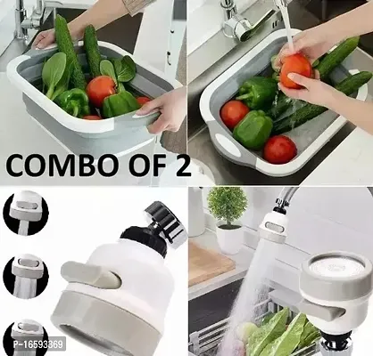 Classic Combo Of 2 Kitchen Cutting Chopping Board Sink Tub Storage , Chopping Board With Head Movable Sink Faucet 360deg; Rotatable Abs Sprayer Removable