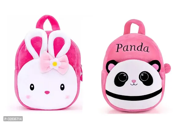 Naughty And Pink Panda Velvet Soft Plus Kidds School Bag Combo