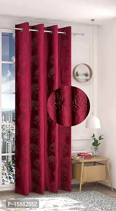 Sai Arpan Solid Tree Punching Heavy Long Curtain || for Living Room, Hall Room, Bed Room || Long  Heavy || Durable Material || 4 X 7 Ft Color Maroon-thumb4