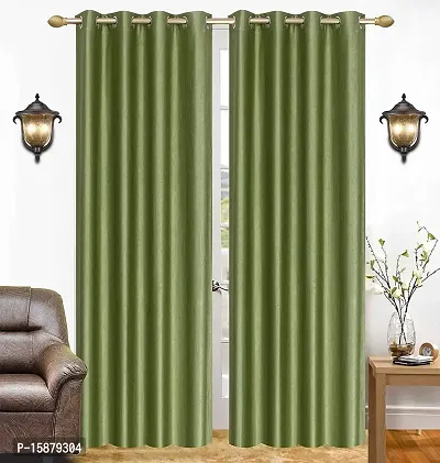 SaiArpan? Polyester Plain Crush Long Door and Window Curtain Set of 2 (Pista, 7)-thumb0