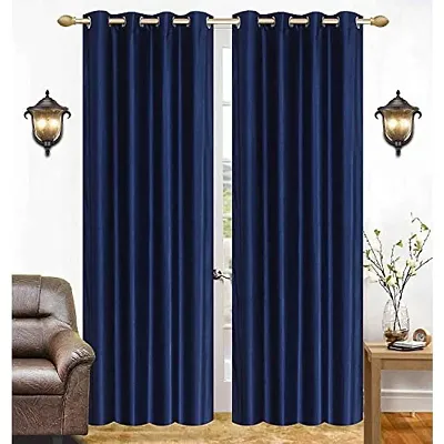 SaiArpan? Polyester Plain Crush Long Door and Window Curtain Set of 2 (Blue, 7)