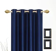 SaiArpan? Polyester Plain Crush Long Door and Window Curtain Set of 2 (Blue, 7)-thumb1