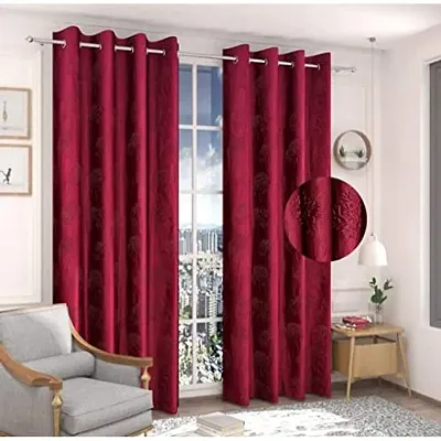 Sai Arpan Solid Tree Punching Heavy Long Curtain || for Living Room, Hall Room, Bed Room || Long  Heavy || Durable Material || 4 X 7 Ft Color Maroon