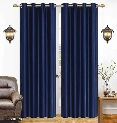 SaiArpan? Polyester Plain Crush Long Door and Window Curtain Set of 2 (Blue, 7)-thumb0