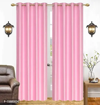 SaiArpan? Polyester Plain Crush Long Door and Window Curtain Set of 2 (Light Pink, 5)-thumb0