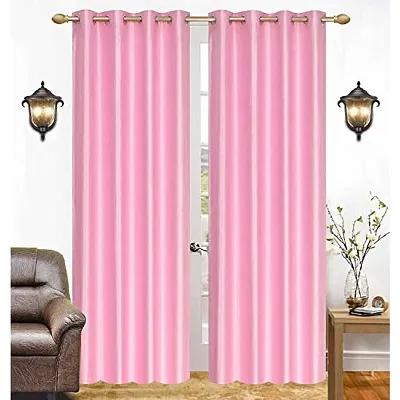 SaiArpan? Polyester Plain Crush Long Door and Window Curtain Set of 2 (Light Pink, 5)