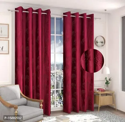Sai Arpan Solid Tree Punching Heavy Long Curtain || for Living Room, Hall Room, Bed Room || Long  Heavy || Durable Material || 4 X 7 Ft Color Maroon-thumb0