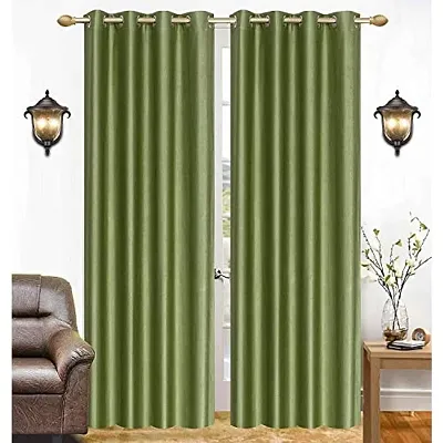 SaiArpan? Polyester Plain Crush Long Door and Window Curtain Set of 2 (Pista, 7)