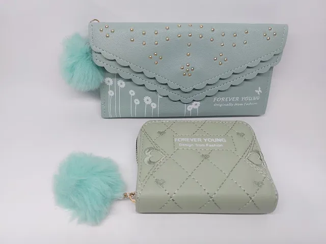 Stylish PU Wallets with Clutches For Women And Girls- 2 Pieces