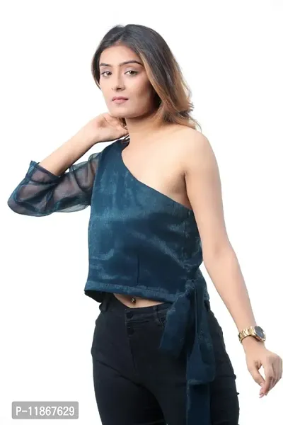 Womens Shimmer Silk Fancy Blouson Top With Wrap Knot For Party Wear-thumb2