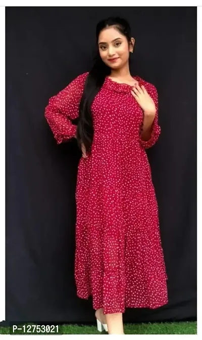 Stylish Red Georgette Printed Dresses For Women-thumb0