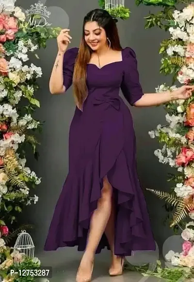 Stylish Purple Crepe Solid Dresses For Women-thumb0