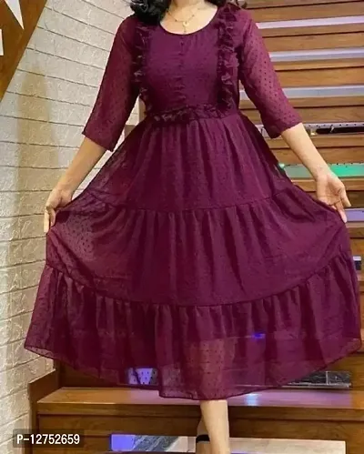Stylish Magenta Georgette Self Design Dresses For Women-thumb0