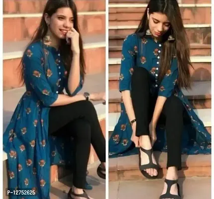 Stylish Blue Rayon Printed Dresses For Women
